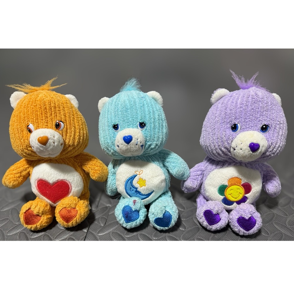 Vtg 2003 Care Bears Chenille Bear Lot Tenderheart Bedtime Harmony Play Along 8”